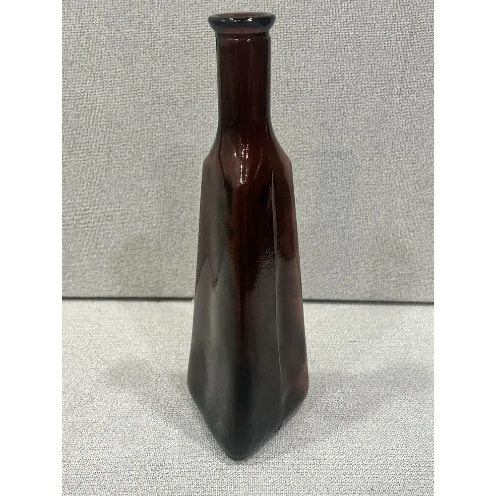 VTG MCM Dark‎ Amethyst Geometric Art Glass Bottle Triangle Shaped Vase 9.5” Tall